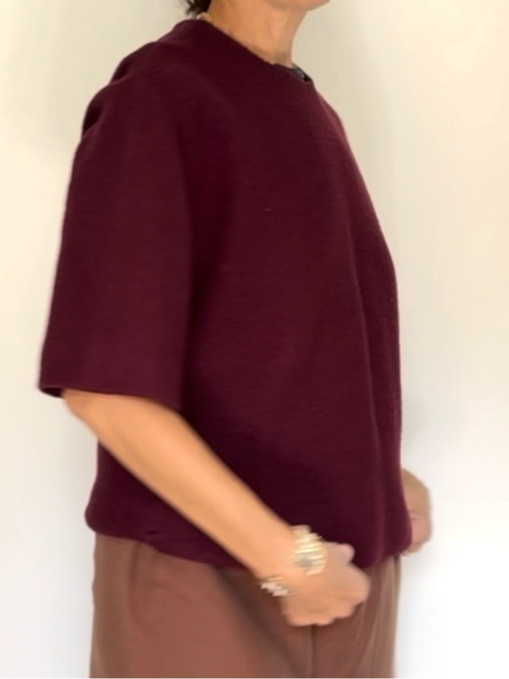 Women's Short-Sleeve Boxy Top in Burgundy